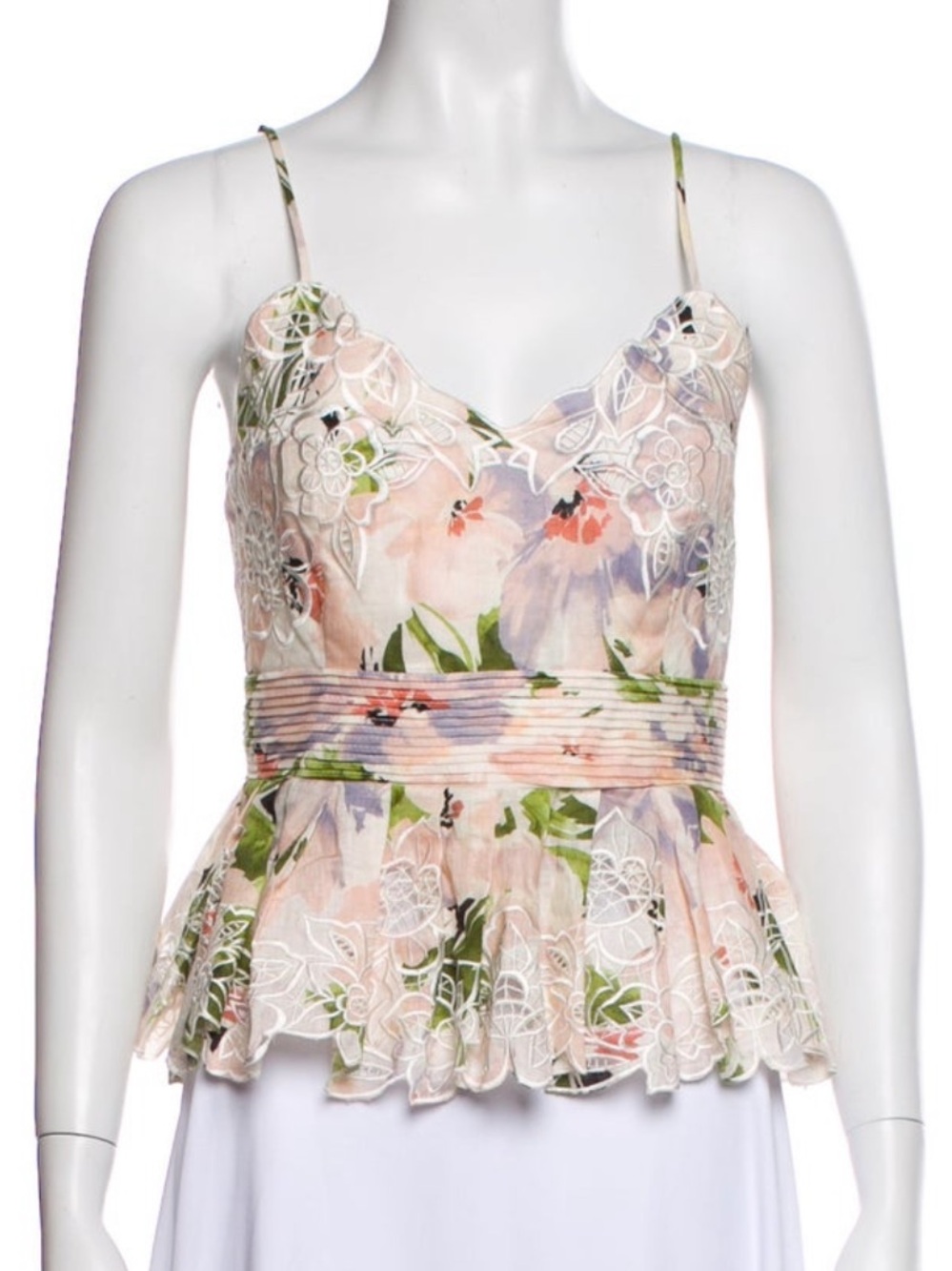 Christy Lynn Floral Linen Peplum Blouse Size Large